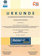 Dachdeckermeister Ralf Bonza Zertifikat 01