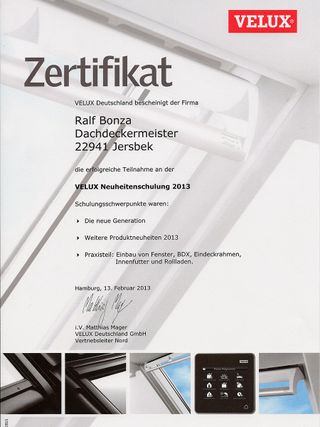Dachdeckermeister Ralf Bonza Zertifikat 02